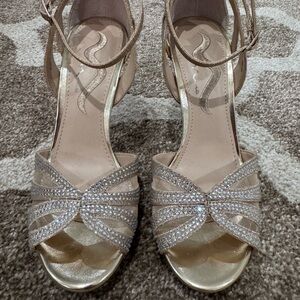 Nina Gold Rhinestone Strappy Heels